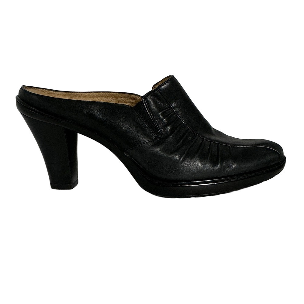Söfft Black Leather Heeled Mules Slip On Comfort Shoes Stacked Heel Size 8M - Picture 7 of 11